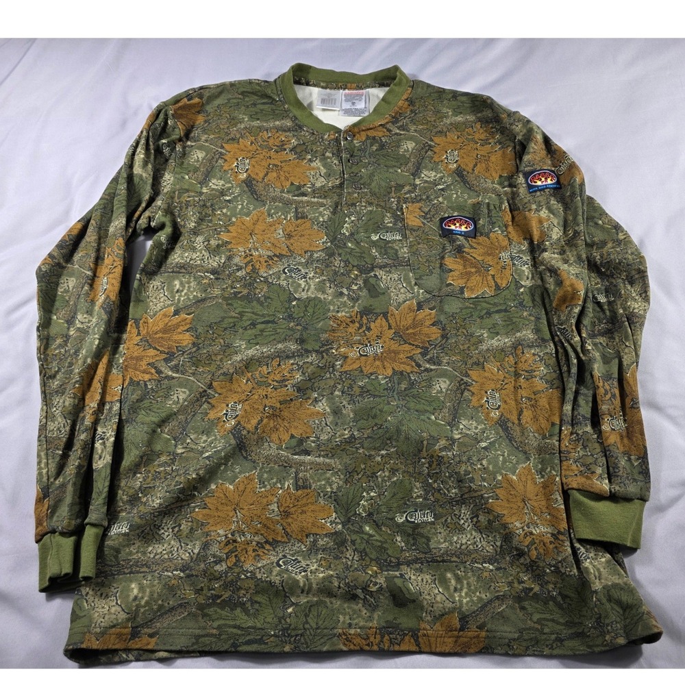 Rasco FR Henley Shirt Mens XL Green Cajun Camo Flame Resistant Long Sleeve